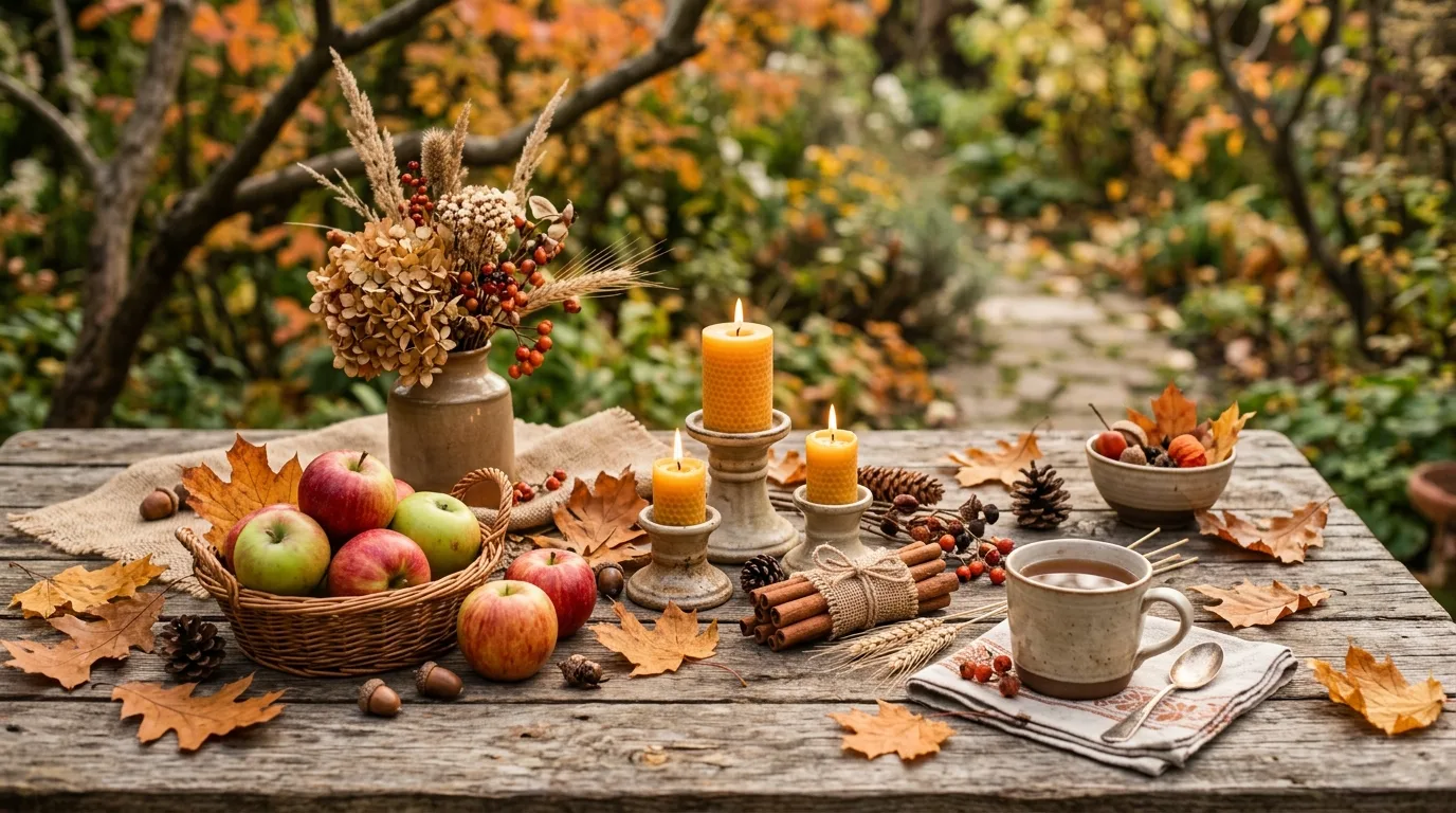 Use wreaths or garlands to frame outdoor structures inspiration for an outdoor fall setting.